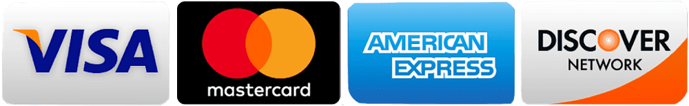 Payments we accept: Visa Mastercard American Express Discover Network